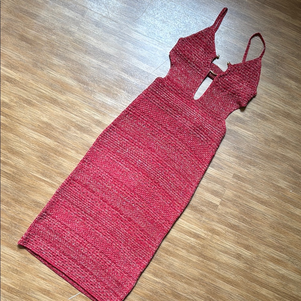 Zara Red Bodycon Dress Plunge Neckline - Picture 4 of 6